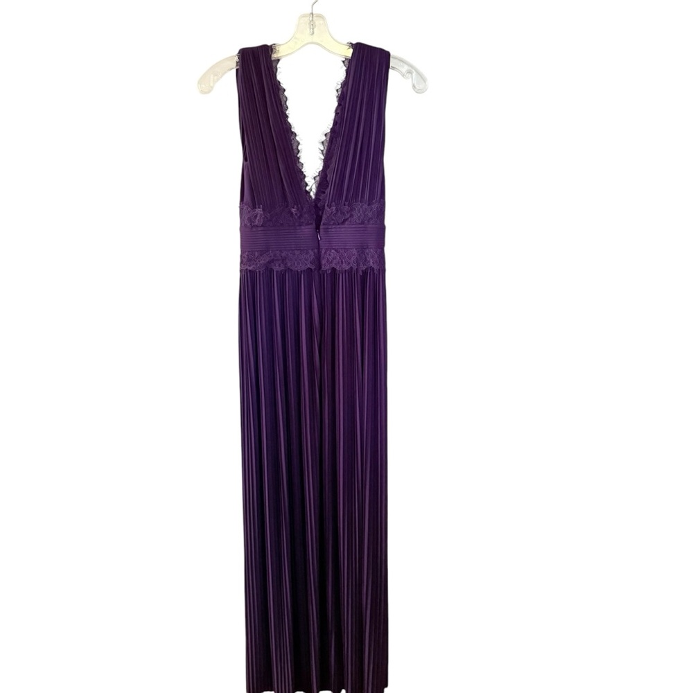 ASOS Dark Purple Pleated Maxi Dress Size 4 V Neck Lace Prom Wedding Guest Slits - Picture 7 of 16